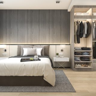 תכנון חדר השינה עם ארונות בגדים מעוצבים